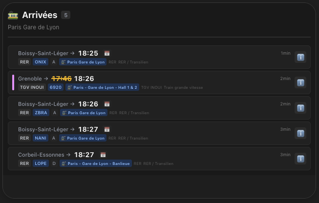 Horaires d'arrivée en temps réel