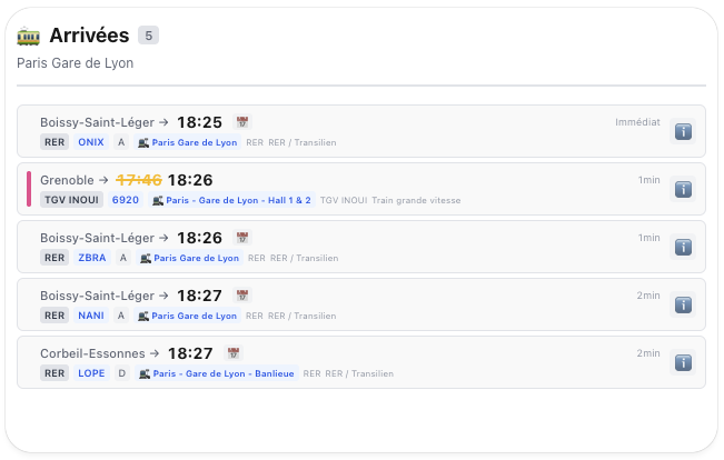 Horaires d'arrivée en temps réel