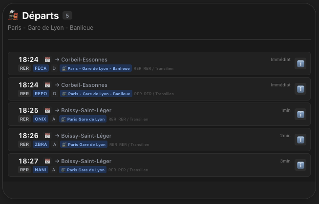 Horaires de départ en temps réel