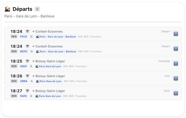Horaires de départ en temps réel