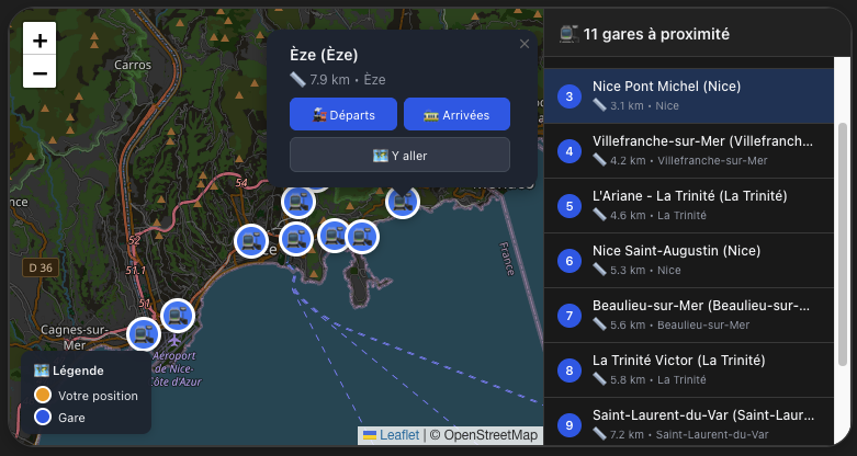 Carte des stations à proximité