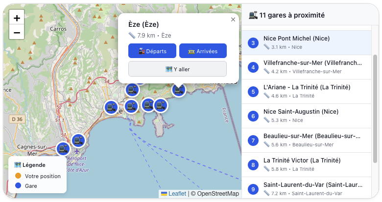 Carte des stations à proximité